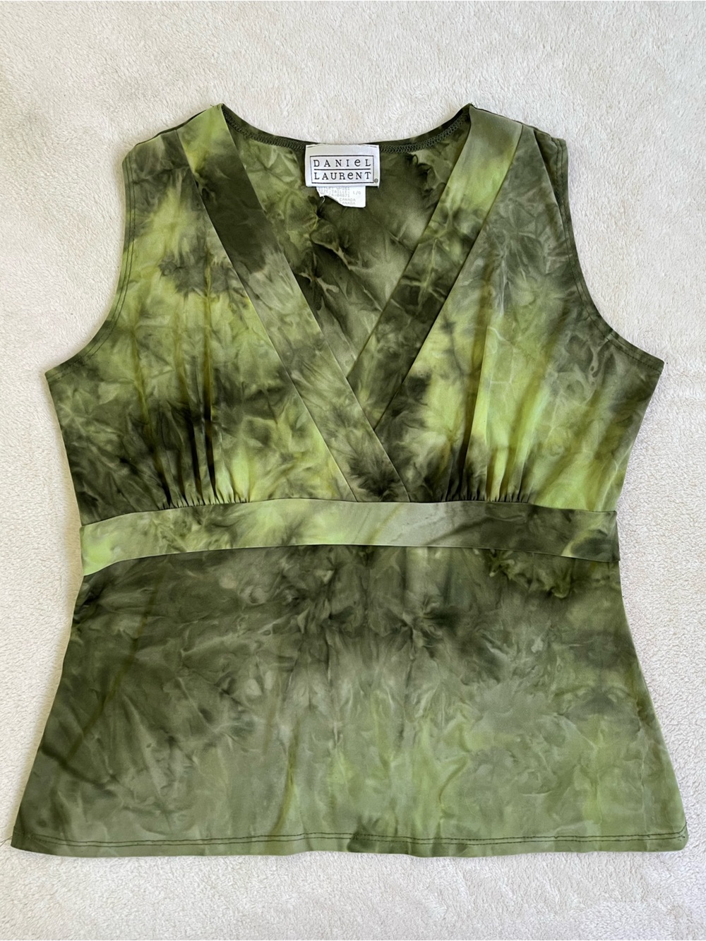 Y2K Boho Hippie Vintage Daniel Laurent Green Tie-Dye V-Neck Tank Sleeveless Top